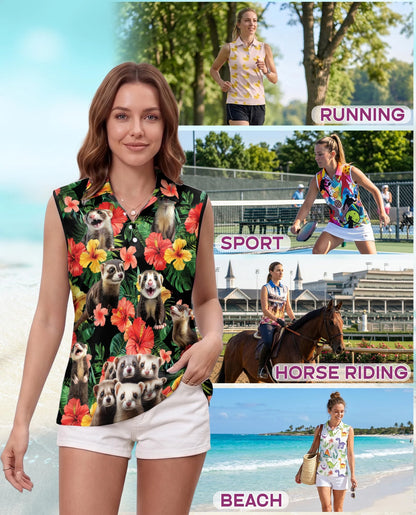 Ferrets Tropical Sleeveless Polo Shirt for Women | Netecom