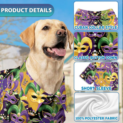 Netecom Matching Mardi Gras Mask Aloha Hawaiian Shirt for Dog and Owner, Colorful Festival Summer Shirt, Casual Button Down Wear for Pet and Human, Beach Vacation Outfit