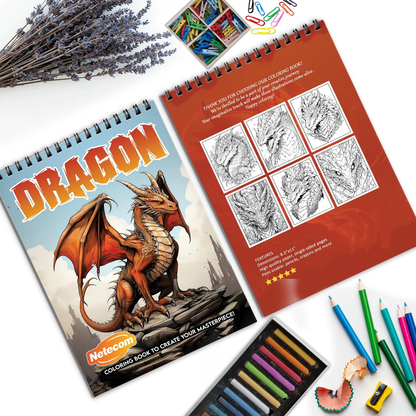 Dragon Spiral Bound Coloring Book, Mystical Dragons for a Mythical Art Adventure, Perfect for Fantasy Lovers and Creative Minds Seeking Magic