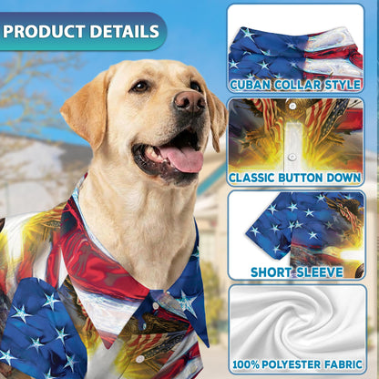 Netecom Matching America and Jesus Bless Hawaiian Shirt for Dog and Owner, Aloha Summer Shirt, Patriotic Faith Print Outfit for Pet and Human, Beach Vacation Casual Wear