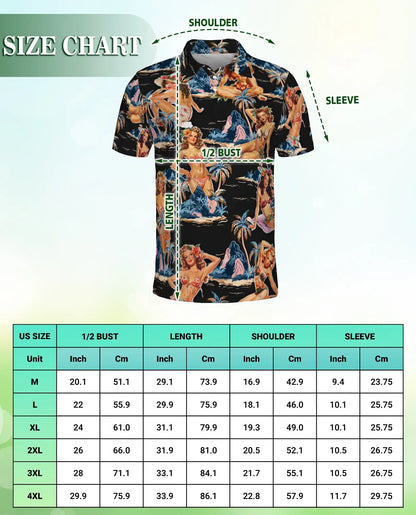 Tropical Pin Up Polo Shirt - Vintage Island Night Style | Netecom