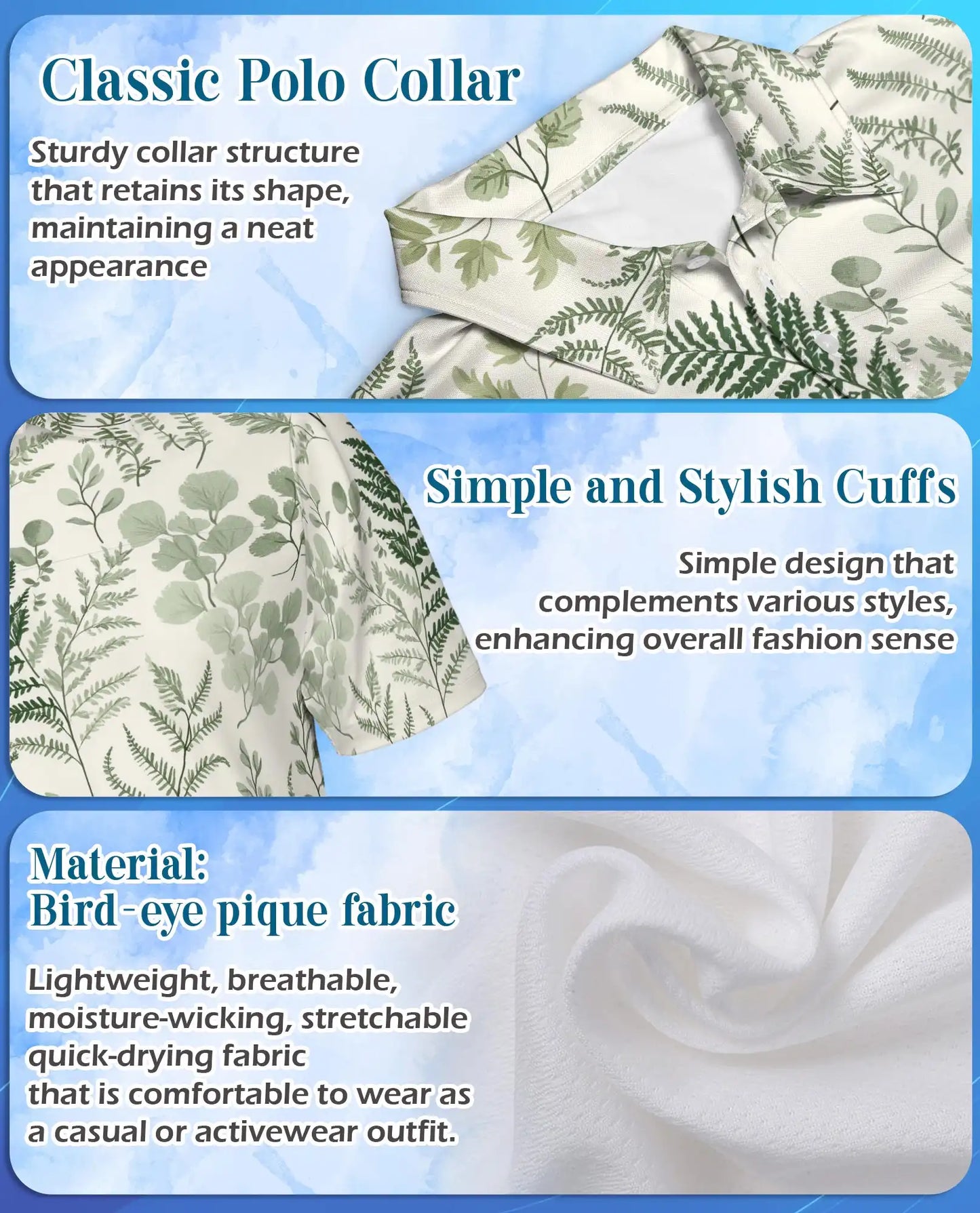 Botanical Fern Polo Shirt - Minimalist Nature Style | Netecom