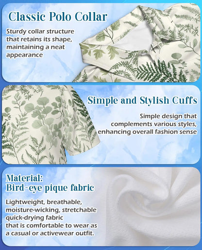 Botanical Fern Polo Shirt - Minimalist Nature Style | Netecom