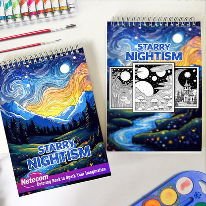 Starry Nightism Spiral Bound Coloring Book, Unleash Your Creativity with 30 Captivating Starry Nightism Coloring Pages