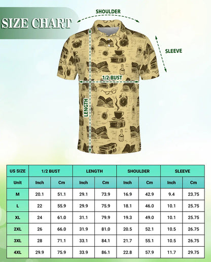 Vintage Library 3D Polo Shirt for Men – Retro Book Lover Academic Style | Netecom