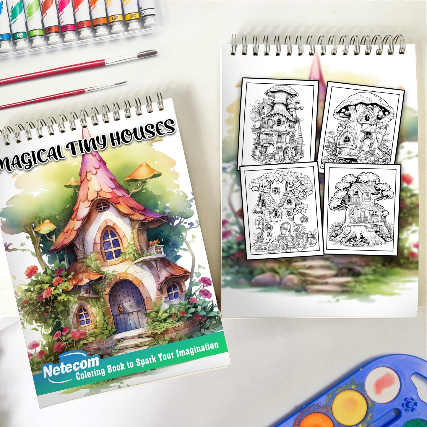 Magical Tiny Houses Spiral Bound Coloring Book, Embrace Tiny House Magic with 30 Charming Coloring Pages of Whimsical Dwellings