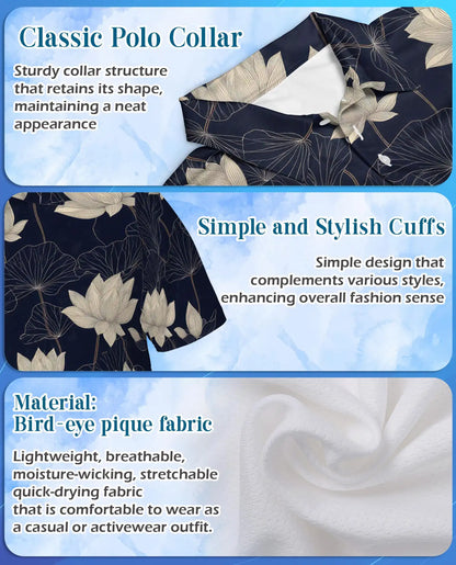 Lotus Flower Polo Shirt for Men – Elegant Botanical Style | Netecom