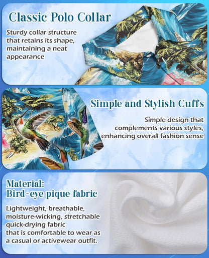 Hummingbird Tropical Polo Shirt – Ocean Wave Print | Netecom