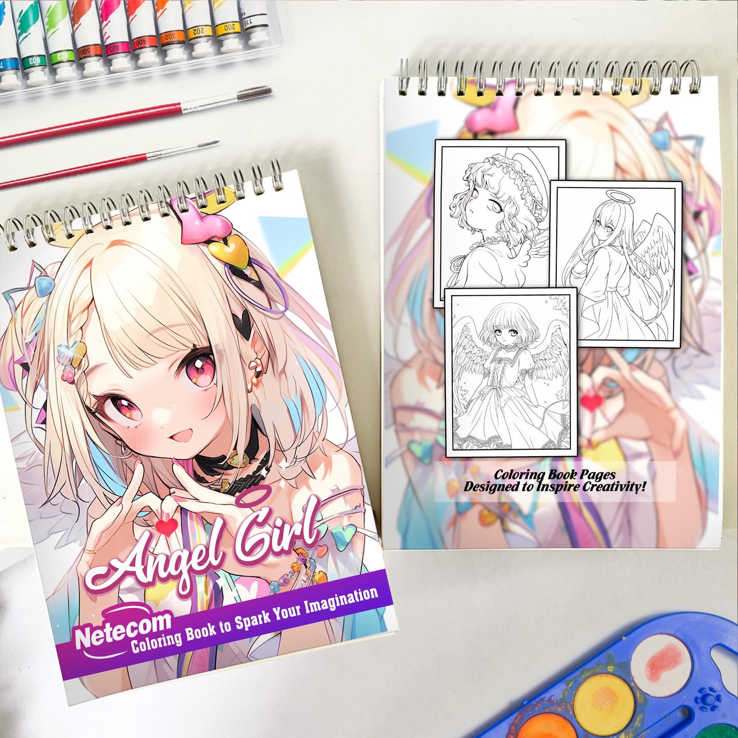 Angel Girl Spiral Bound Coloring Book, Indulge in 30 Pages of Coloring Delights, Bringing to Life the Mesmerizing and Delicate Aesthetic of Anime Angel Girls