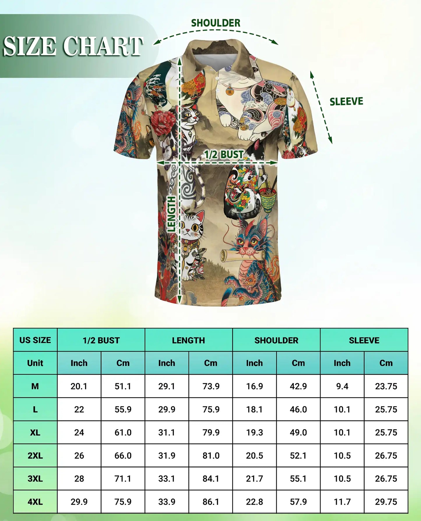 Japanese Tattoo Cat 3D Polo Shirt for Men – Asian Dragon Art Style | Netecom