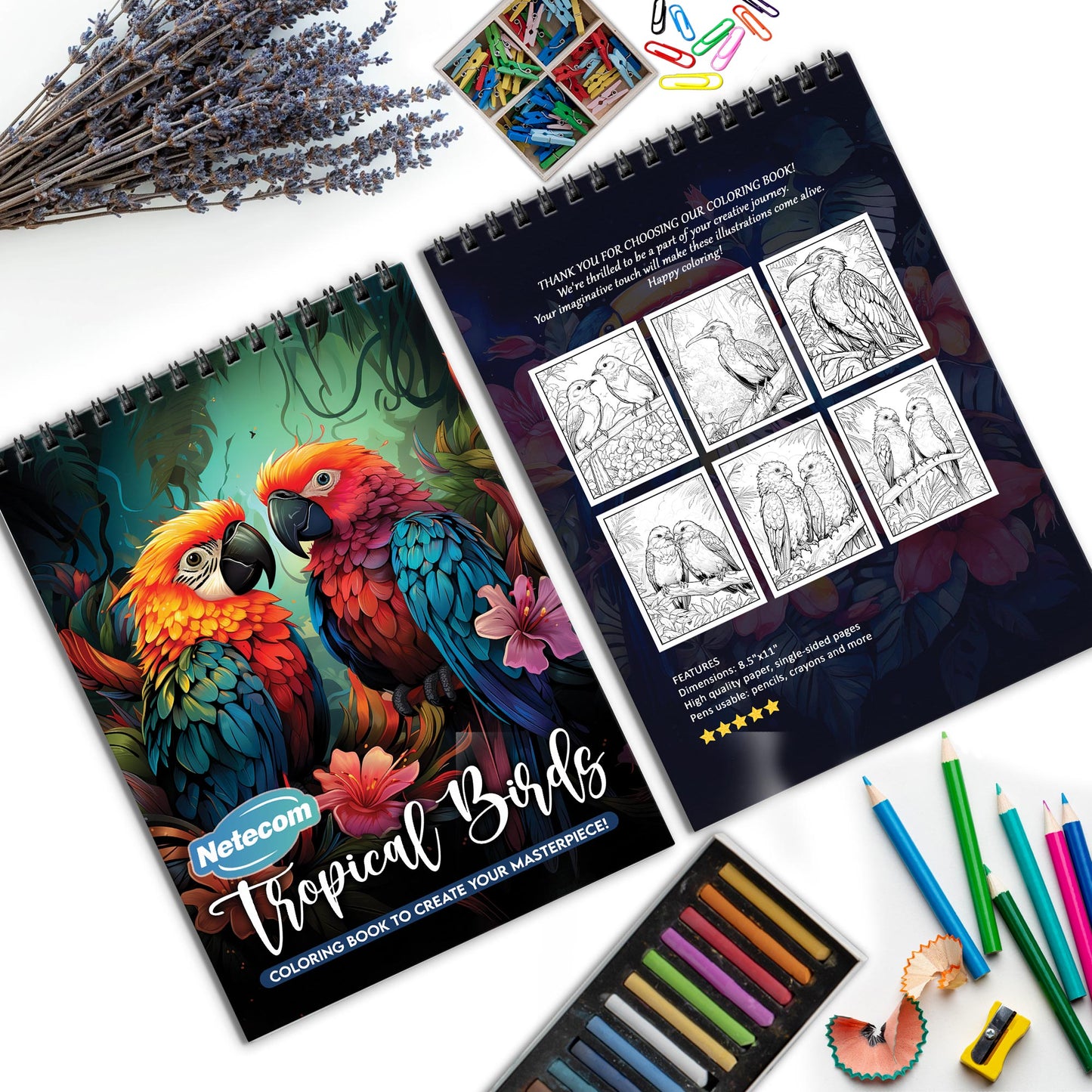 Tropical Birds Spiral Bound Coloring Book, Vibrant Tropical Birds for a Colorful Artistic Adventure, Ideal for Bird Watchers and Nature Fans