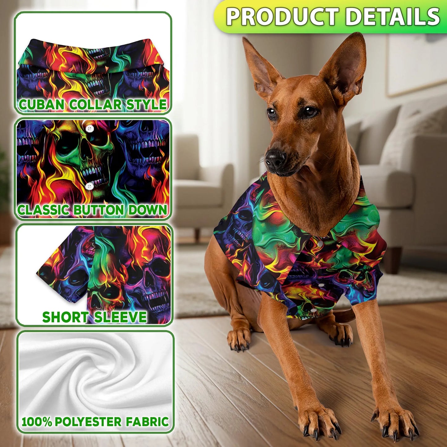 Flame Skull Fire Pattern Hawaii Dog and Owner Matching Button Shirts