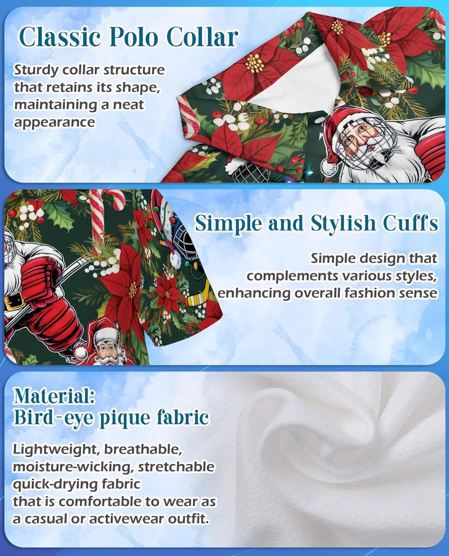Hockey Santa Polo Shirt – Christmas Holiday Print | Netecom