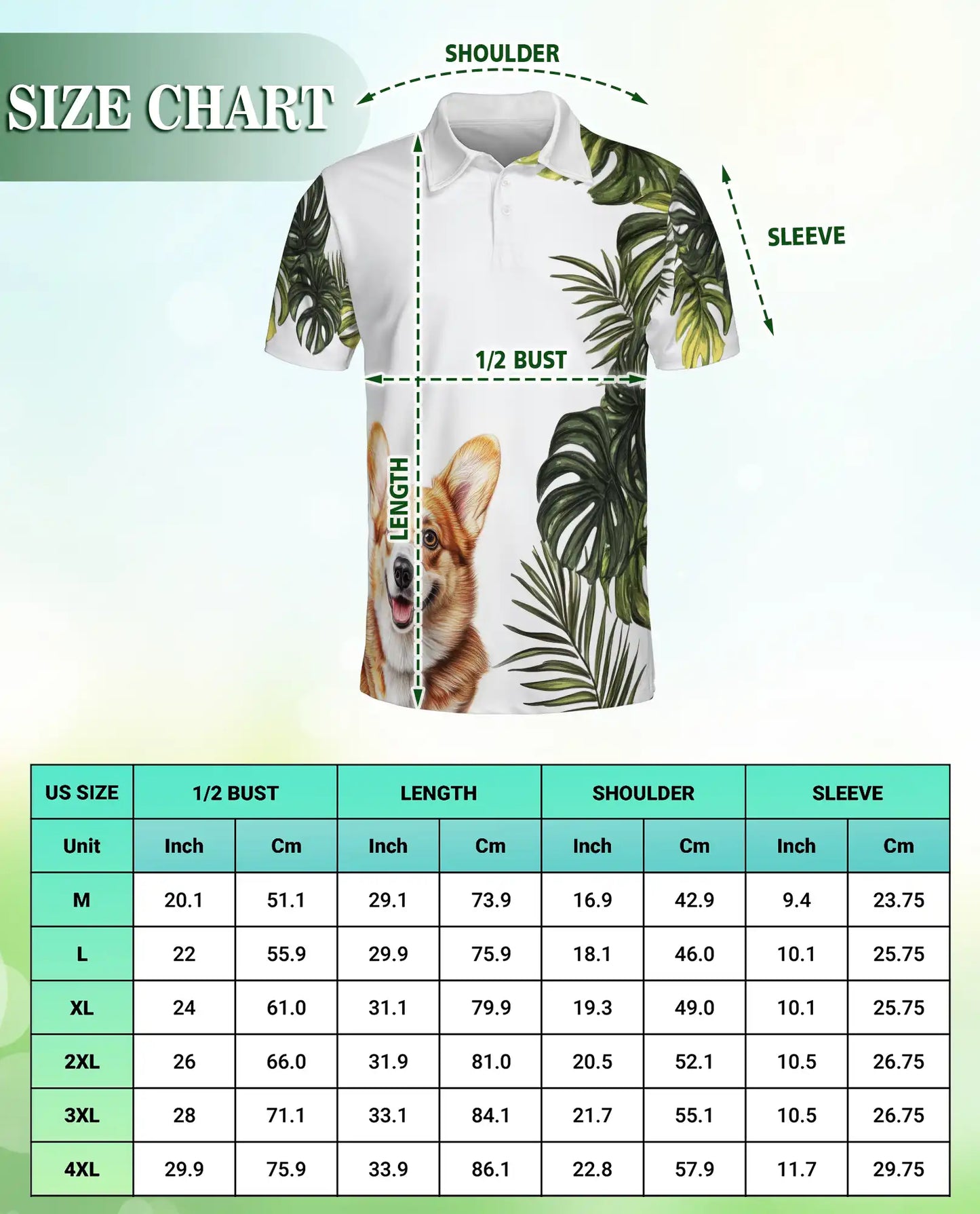 Cute Corgi Tropical Leaves 3D Polo Shirt for Men – Hawaiian Dog Lover Style | Netecom