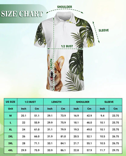 Cute Corgi Tropical Leaves 3D Polo Shirt for Men – Hawaiian Dog Lover Style | Netecom
