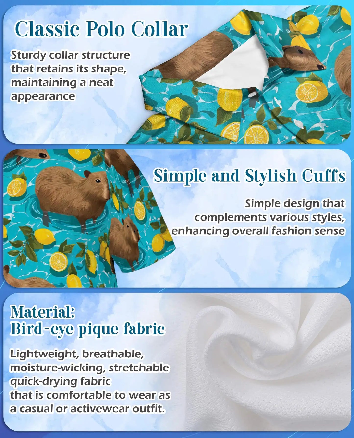Capybara Polo Shirt for Men-  Pool Summer Animal Tropical r Shirt | Netecom