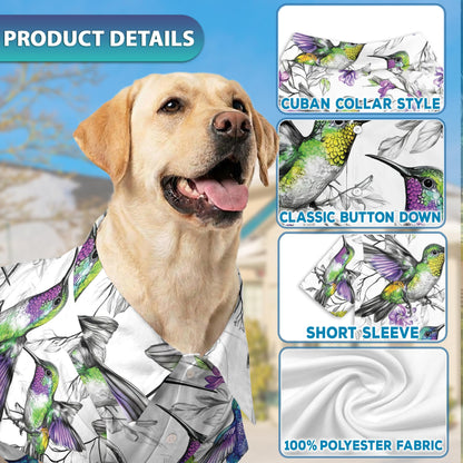Netecom Vintage Style Hummingbirds Hawaiian Hawaii Shirt, Tropical Aloha Bird Print Shirt, Retro Summer Beach Vacation Casual Outfit