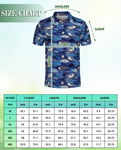 Blue Coastal Fish Polo Shirt for Men- Ocean Fish Pattern | Netecom
