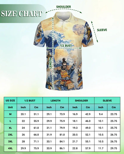 Japanese Samurai Wave 3D Polo Shirt for Men – Great Ocean Warrior Art Style | Netecom