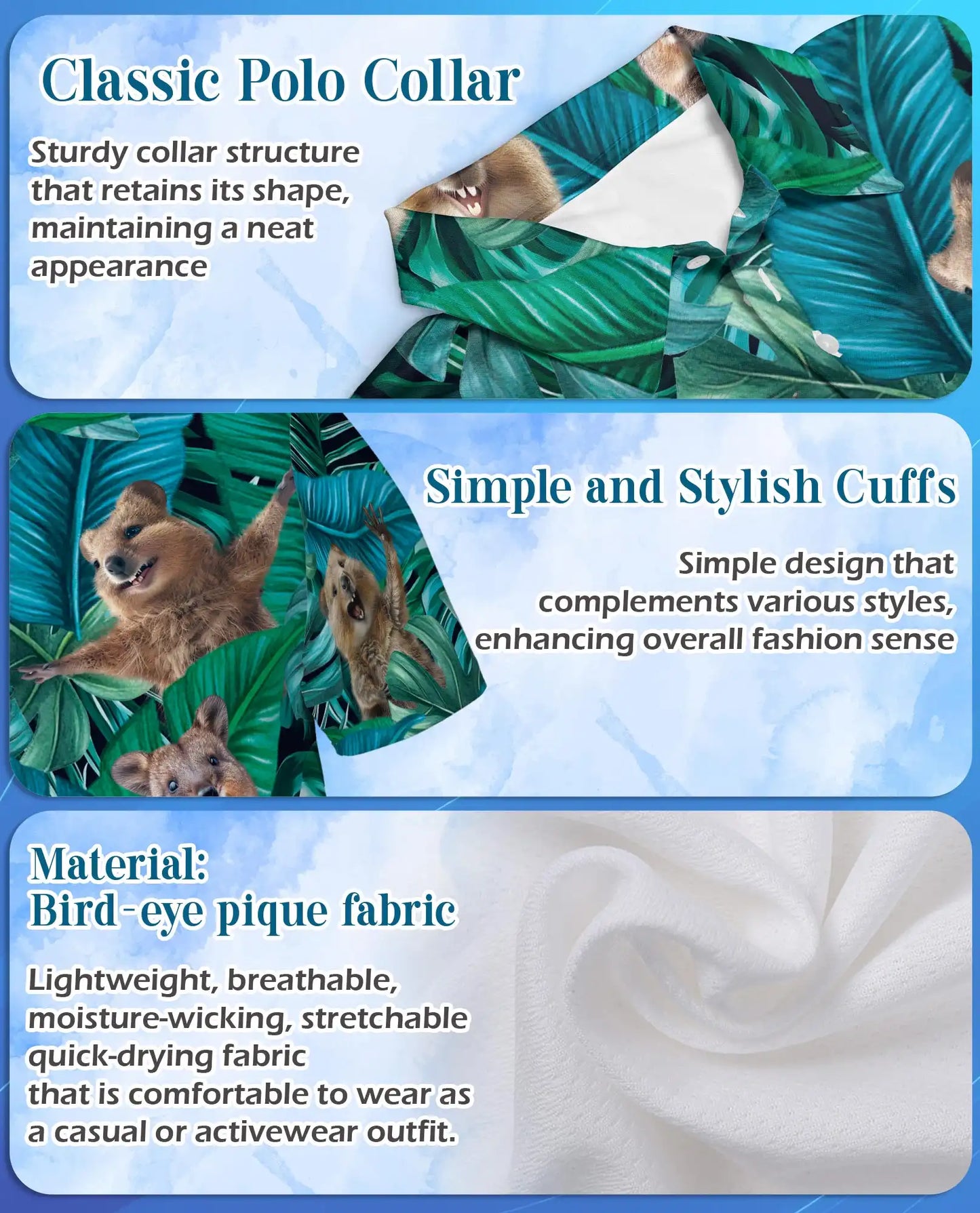 Quokka Tropical Jungle Polo Shirt for Men – Summer 3D Animal Print | Netecom