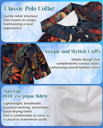 Iguana Tropical Polo Shirt - Hawaiian Reptile Floral Wildlife Design | Netecom