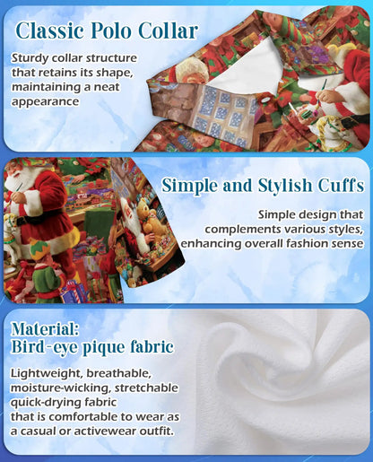 Santa Workshop Polo Shirt – Cozy Christmas Toy Print | Netecom