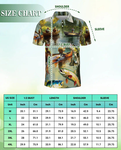 Lake Fishing Adventure 3D Polo Shirt for Men – Outdoor Angler Nature Style | Netecom
