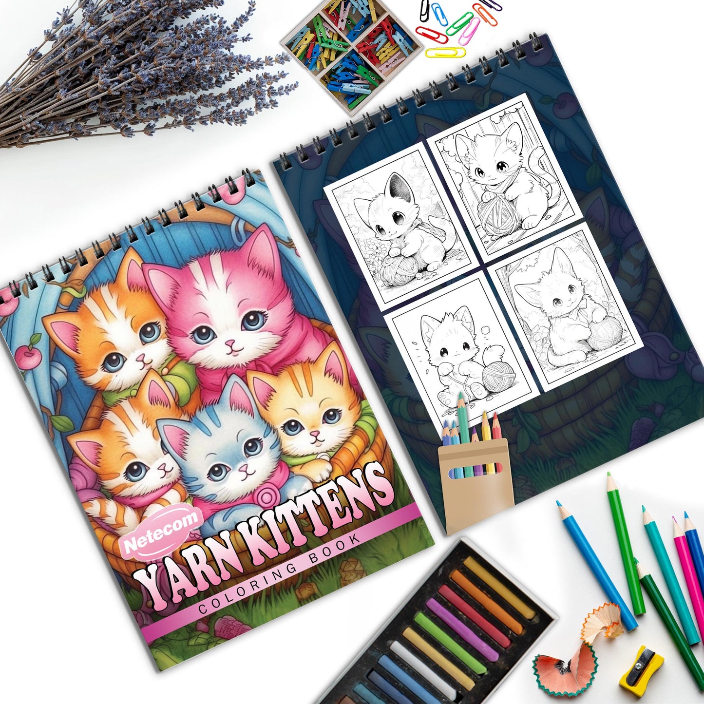 Yarn Kittens Spiral Bound Coloring Book, Playful Kittens with Yarn for a Delightful and Relaxing Coloring Experience, Ideal for Cat Lovers and Crafters