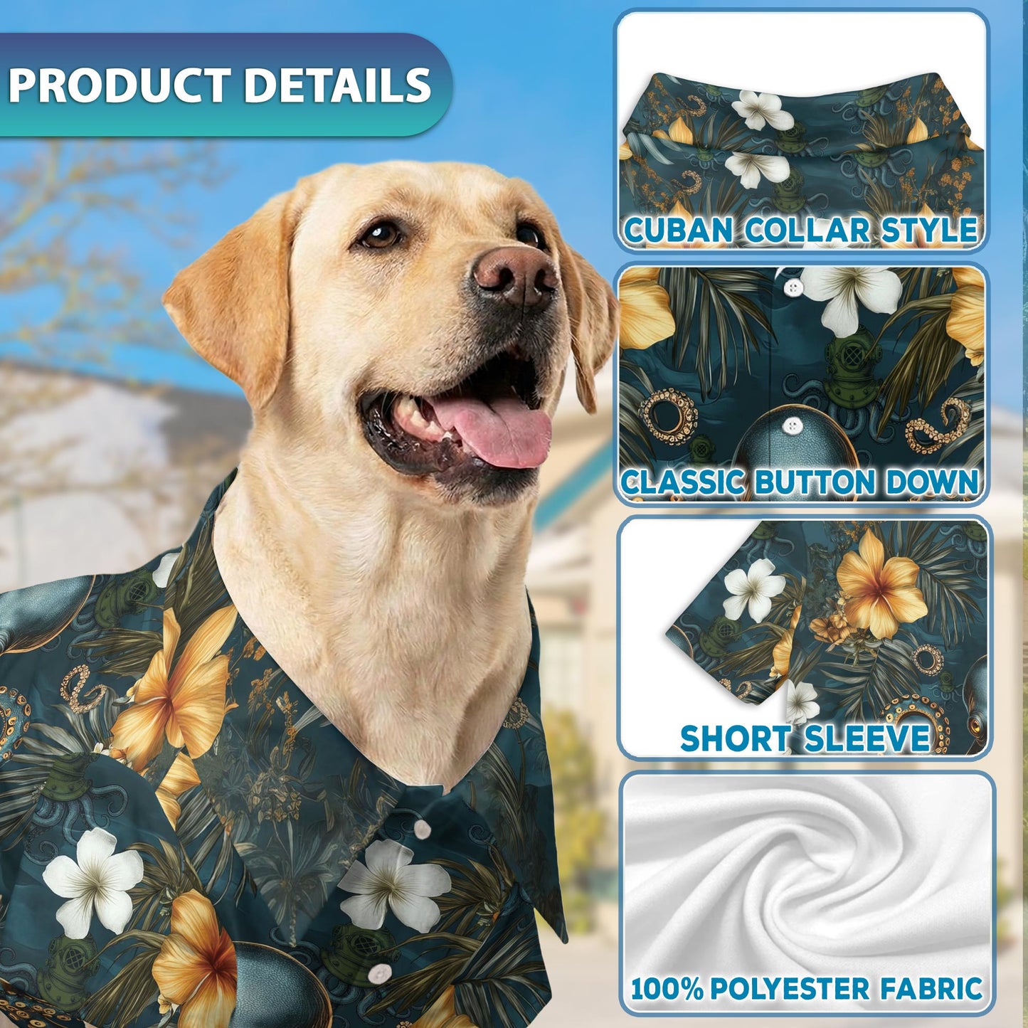 Netecom Matching Octopus Scuba Diving Helmet Aloha Hawaiian Shirt for Dog and Owner, Aloha Summer Shirt, Ocean Diver Octopus Print Outfit for Pet and Human, Beach Vacation Casual Wear