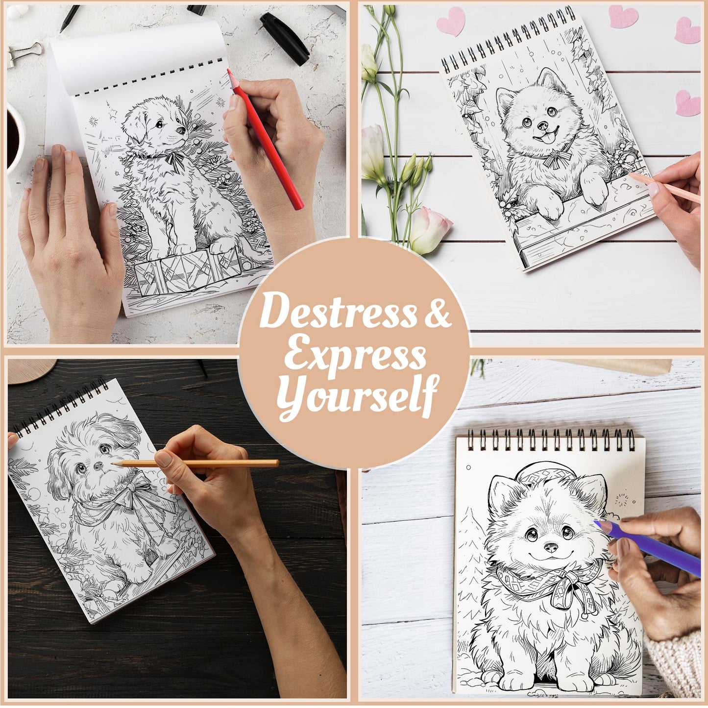 Netecom Christmas Puppies Coloring Book Spiral Bound For Adults