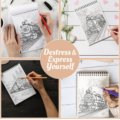 Netecom Christmas Train Coloring Book Spiral Bound For Adults