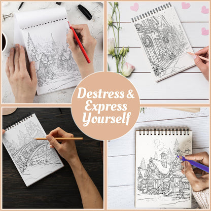 Netecom Christmas Village Coloring Book Spiral Bound For Adults