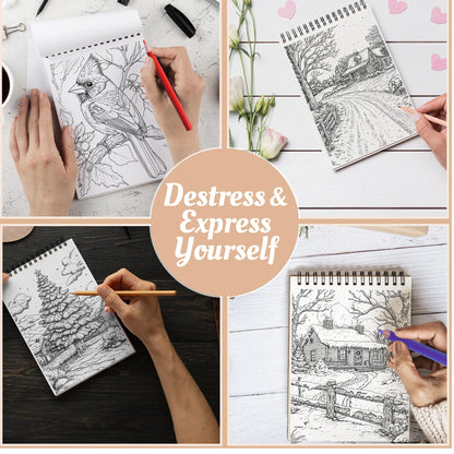 Netecom Country Christmas Coloring Book Spiral Bound For Adults
