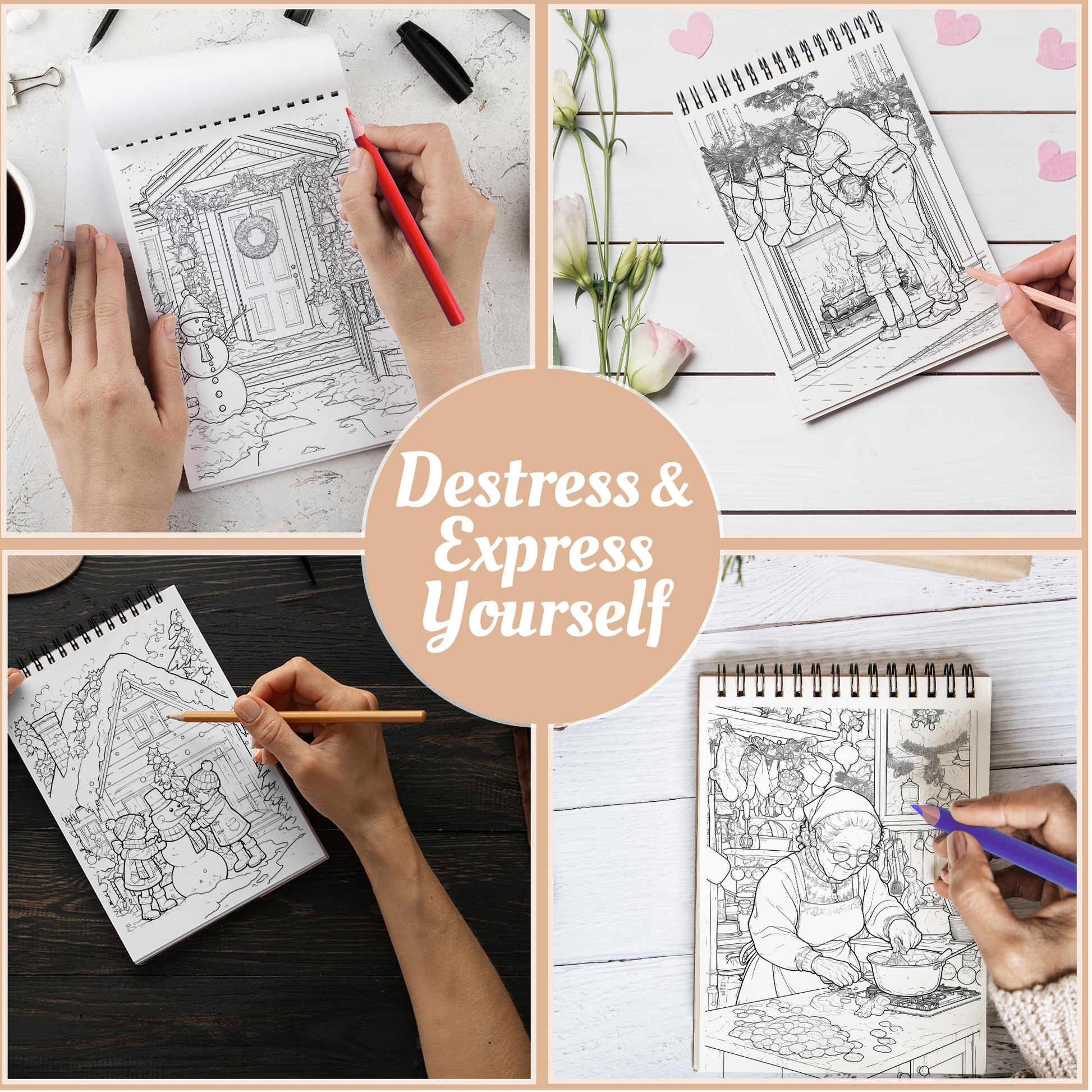 Netecom Christmas Coloring Book Spiral Bound For Adults