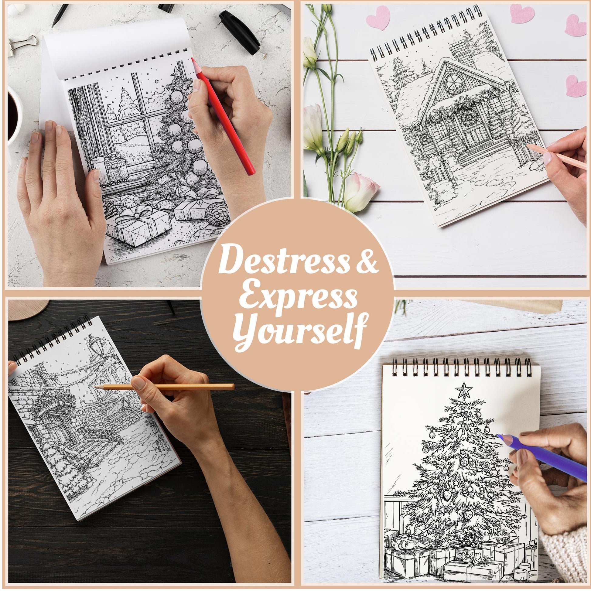 Netecom Christmas Time Coloring Book Spiral Bound For Adults