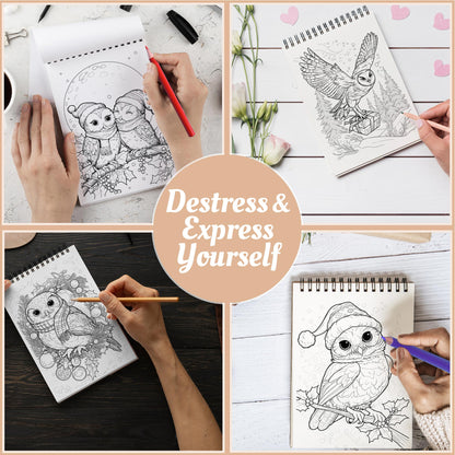 Netecom Christmas Owls Coloring Book Spiral Bound For Adults