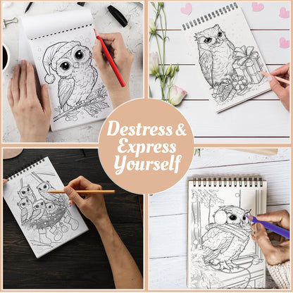 Netecom Christmas Owls Coloring Book Spiral Bound For Adults