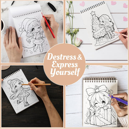 Netecom Chibi Girls Christmas Coloring Book Spiral Bound For Adults
