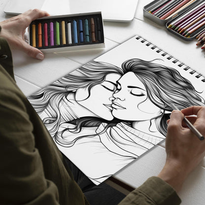 Proudly Girl Love Spiral Bound Coloring Book, Unleash Your Creativity with 30 Charming Pages Filled with Heartfelt Moments of Lesbian Romance and Empowerment.