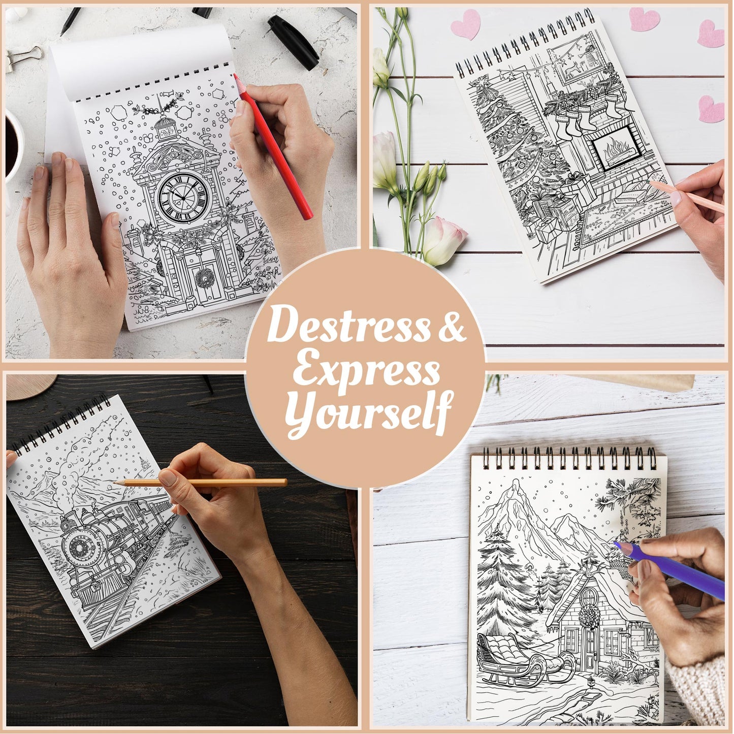 Netecom Christmas Time Coloring Book Spiral Bound For Adults