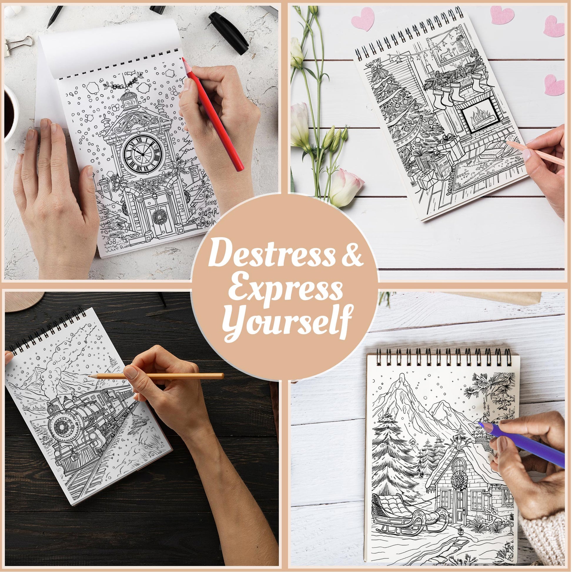 Netecom Christmas Time Coloring Book Spiral Bound For Adults