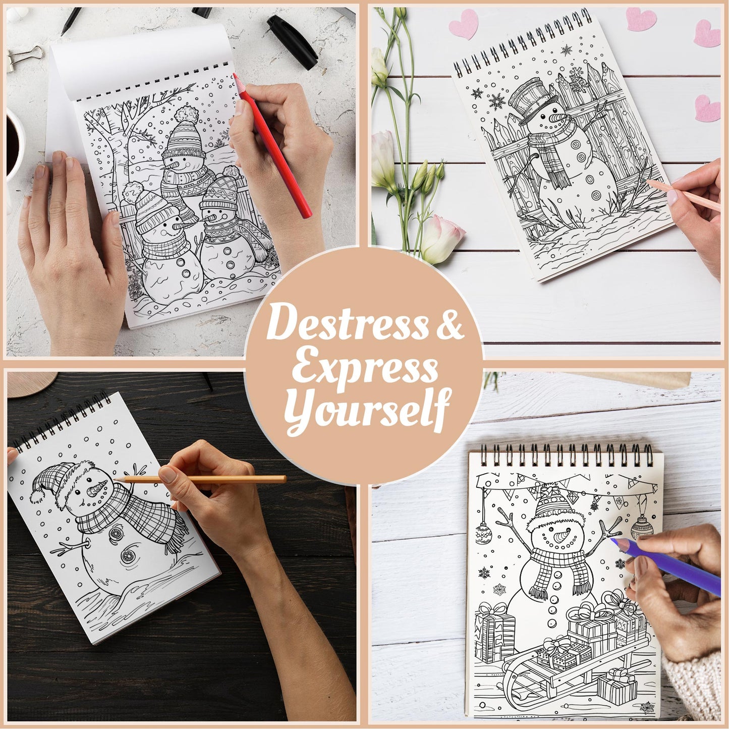 Netecom Christmas Snowman Coloring Book Spiral Bound For Adults