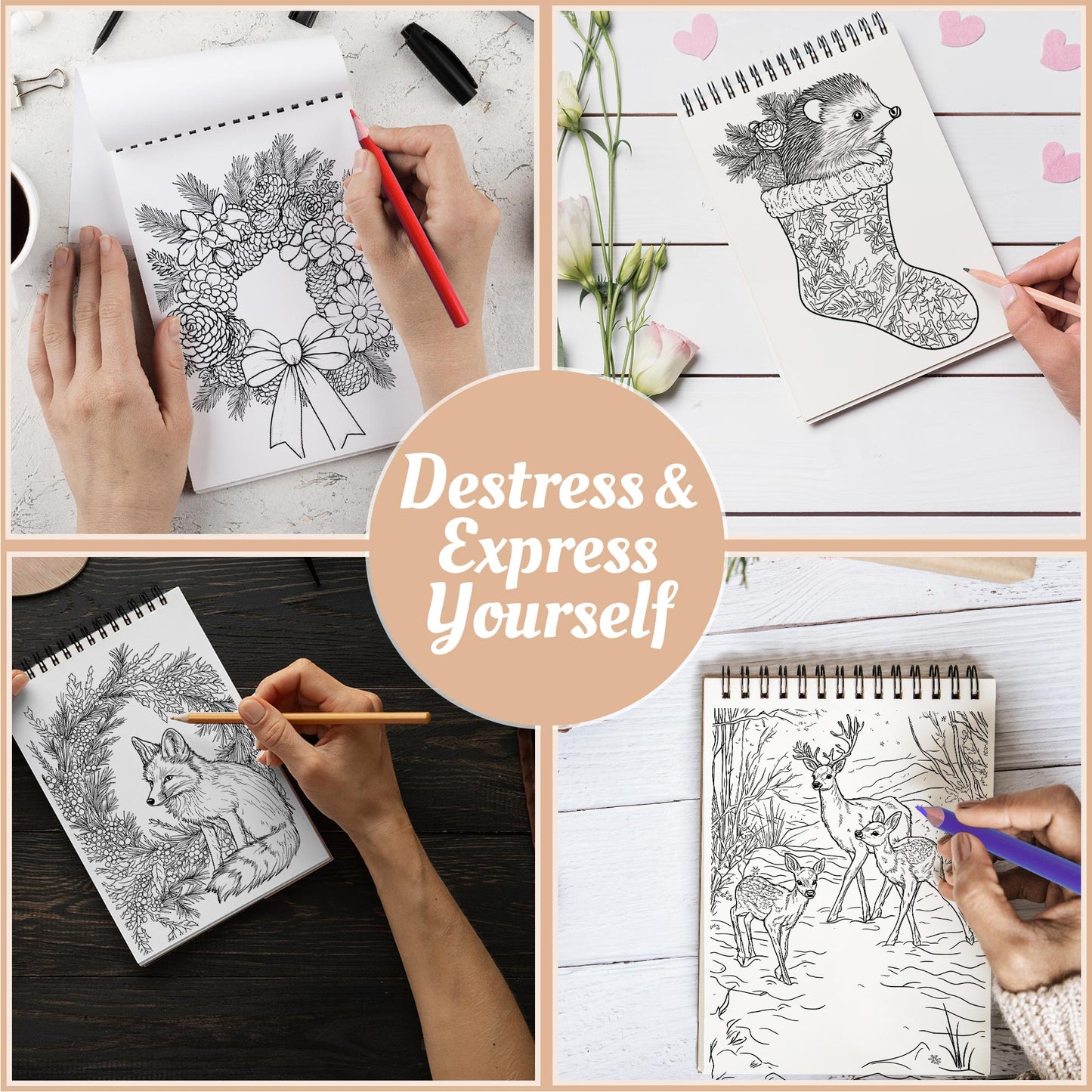 Netecom Christmas Nature Coloring Book Spiral Bound For Adults