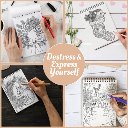 Netecom Christmas Nature Coloring Book Spiral Bound For Adults