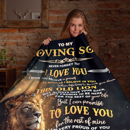 Netecom Personalized To My Son Blanket from Dad and Mom, Lion Throw Blanket for Couch, Bed or Sofa, Ultra Soft Warm, Birthday Gift for Son, Present for Christmas, Graduation