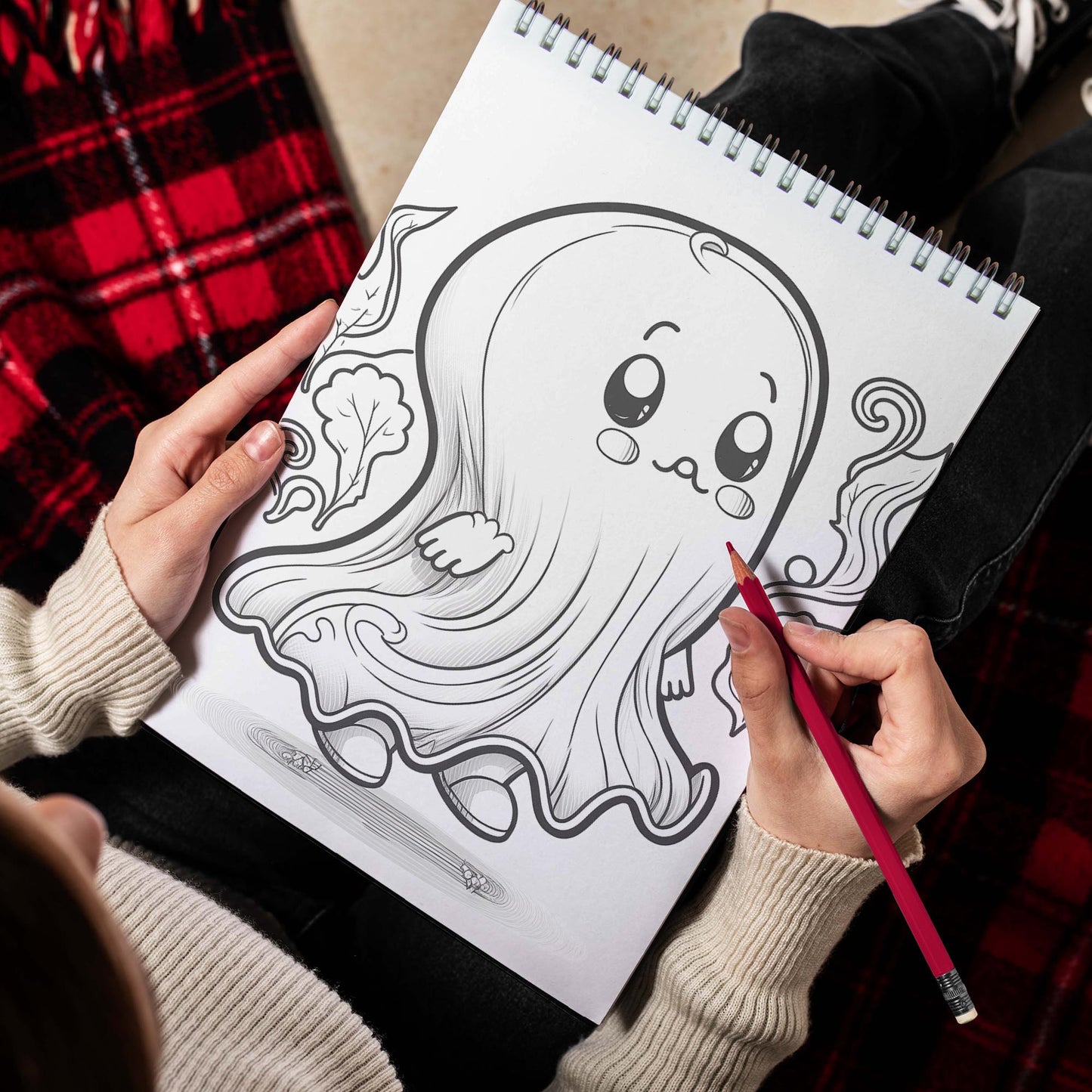 Cute Ghost Spiral Bound Coloring Book, Embrace the Adorable with 30 Coloring Pages, Depicting Cute Ghosts in Whimsical Scenes