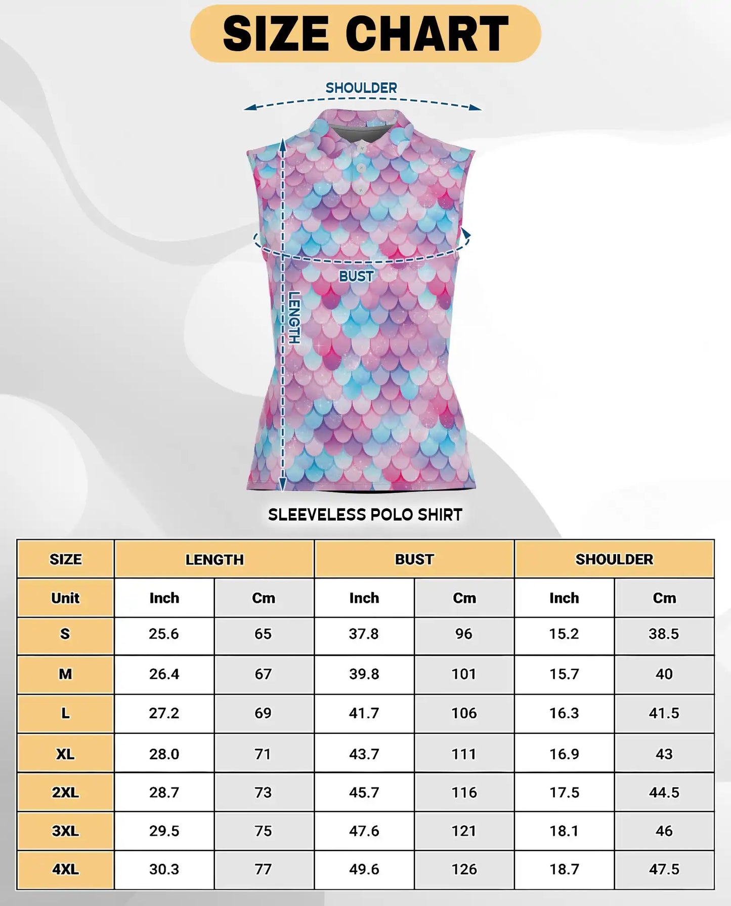 Mermaid Scales Pattern Sleeveless Polo Shirt for Women | Netecom