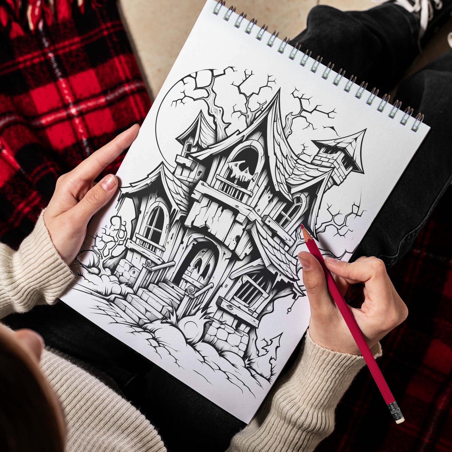 Scary Architect Spiral Bound Coloring Book, Journey into a Realm of Eerie Enchantment with 30 Artistic Coloring Pages Inspired by the Dark Imagination.