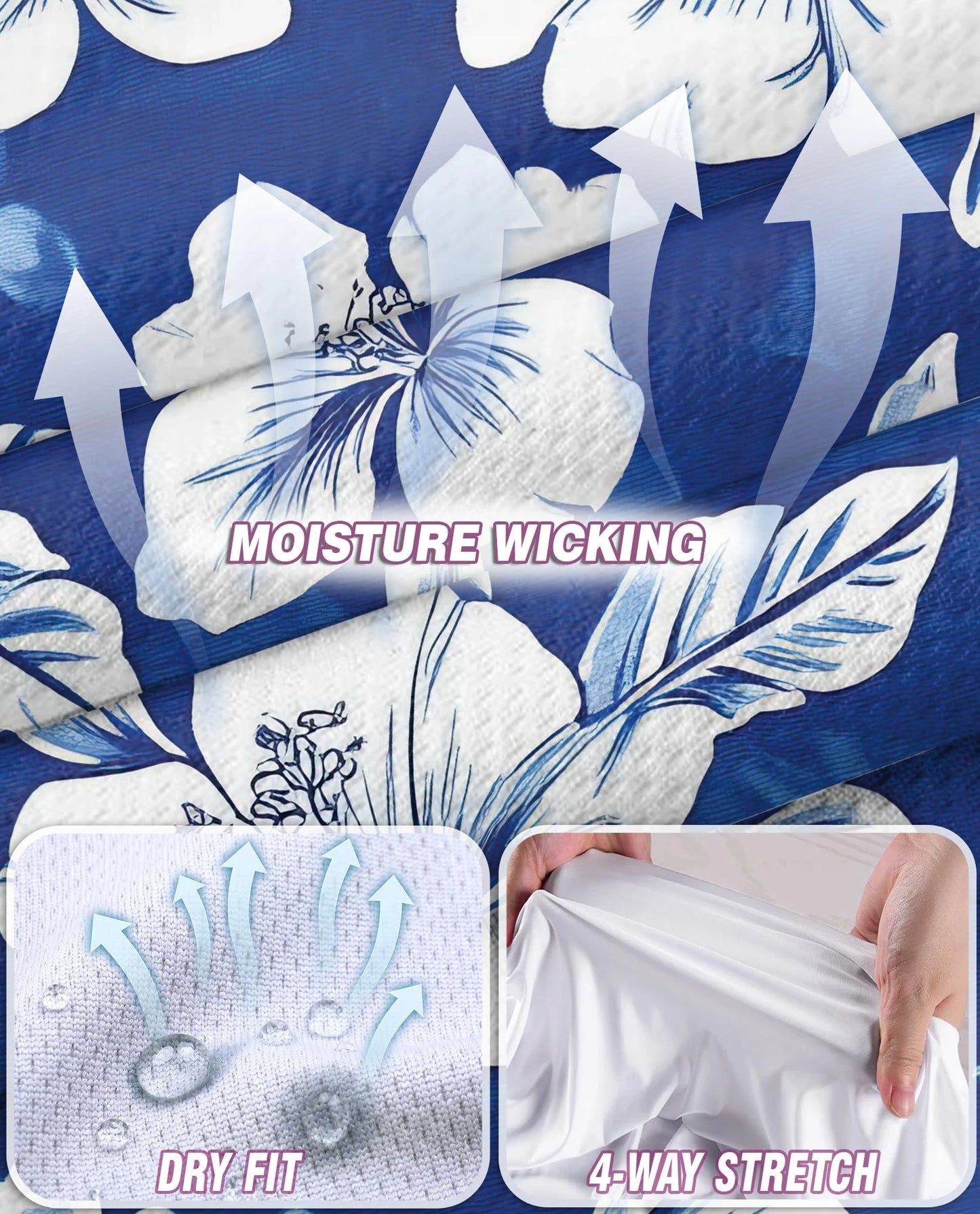 Tropical Hibiscus Blue Sleeveless Polo Shirt for Women | Netecom