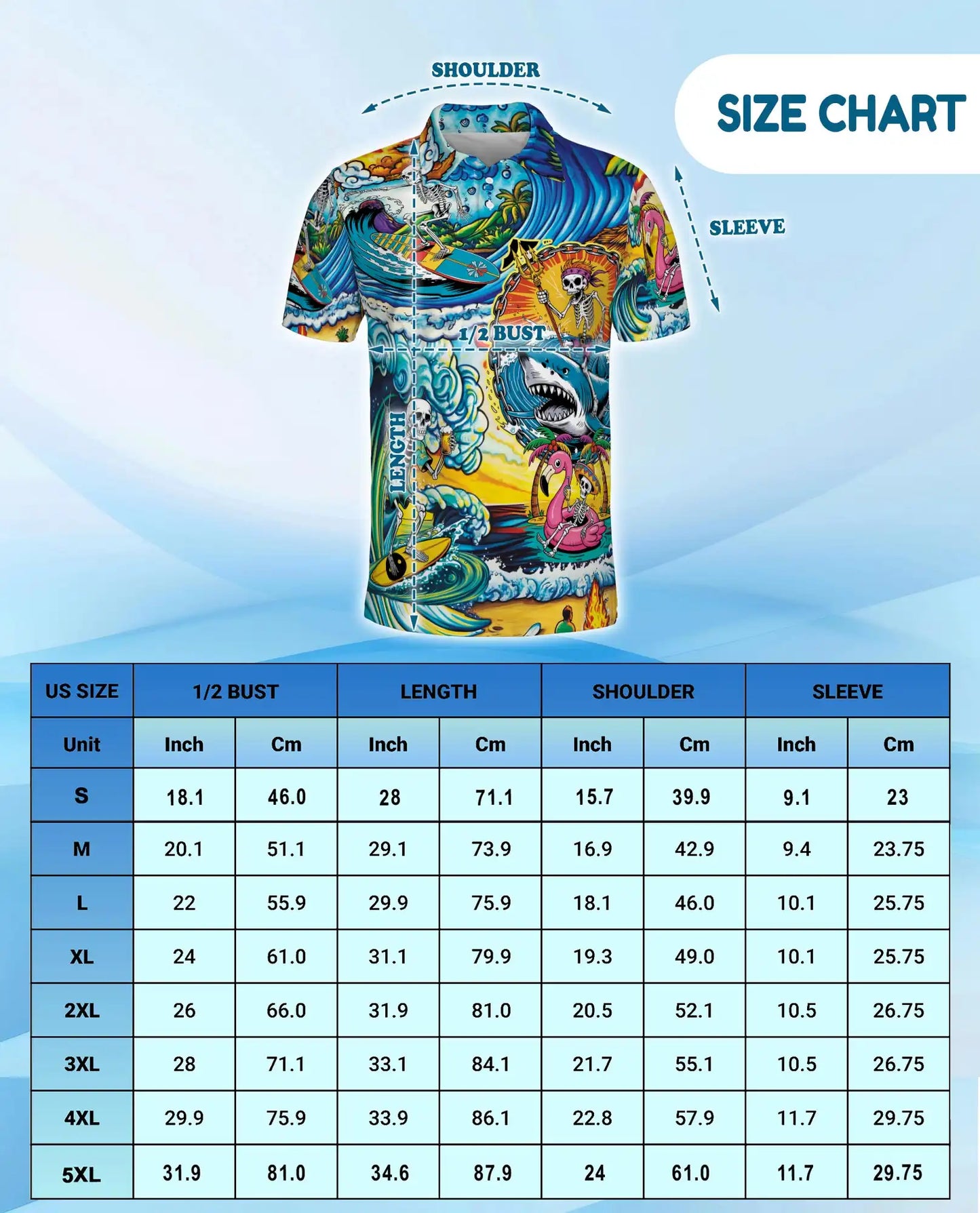 Surfing Skeleton Polo Shirt – Tropical Beach Skull Style| Netecom